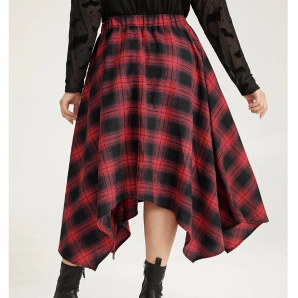 BloomChic Cotton Plaid Pocket Hanky Hem Woven Skirt L us 12 - Picture 3 of 5